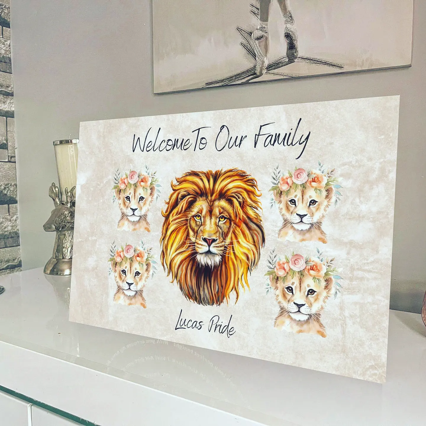 Personalised family portrait lion pride colour